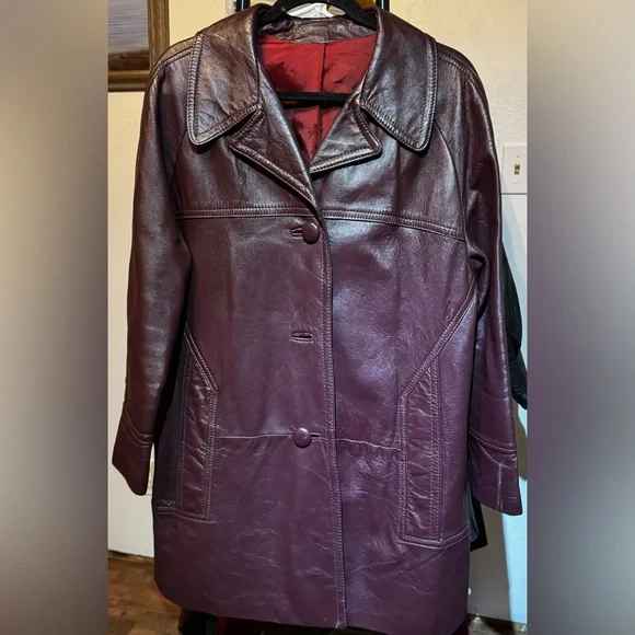 Burgundy Leather Jacket - Picture 1 of 5